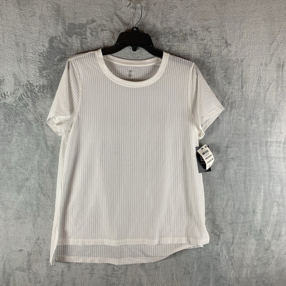 ID Ideology Women's M Top Mesh T-Shirt White Short Sleeve Crew Neck NWT